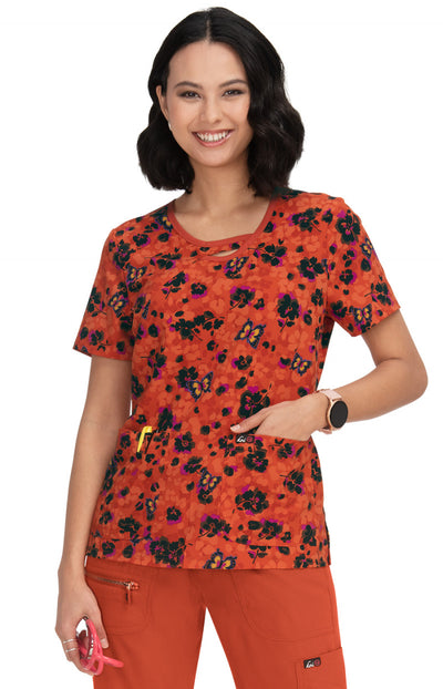 1027PR-LBF  Koi Lola Print Scrub Top - Leopard Butterfly