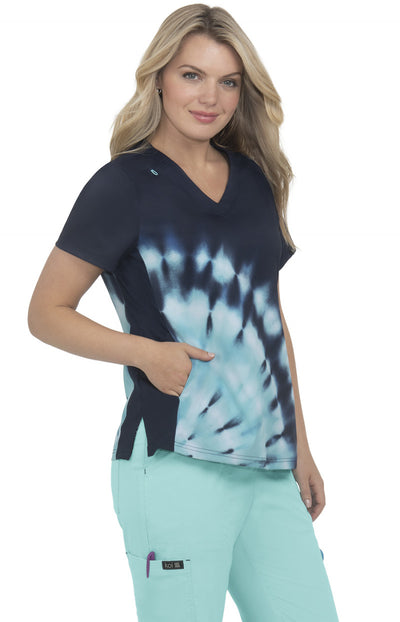 1031PR-TDBM  Koi Cali Print Scrub Top - Tie Dye Burst Fresh Mint