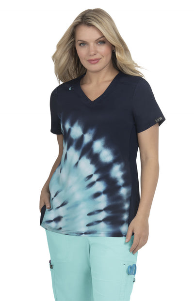 1031PR-TDBM  Koi Cali Print Scrub Top - Tie Dye Burst Fresh Mint