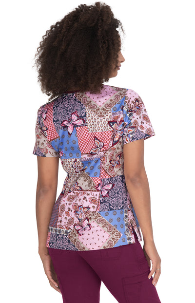 1090PR-MBN Koi Stretch Hali Print Scrub Top