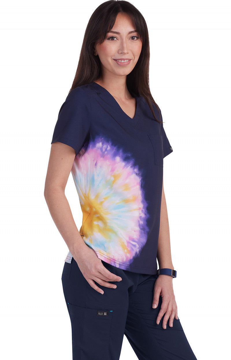 1114PLM-TDSP  Koi Lani Print Scrub Top - Tie Dye Splash