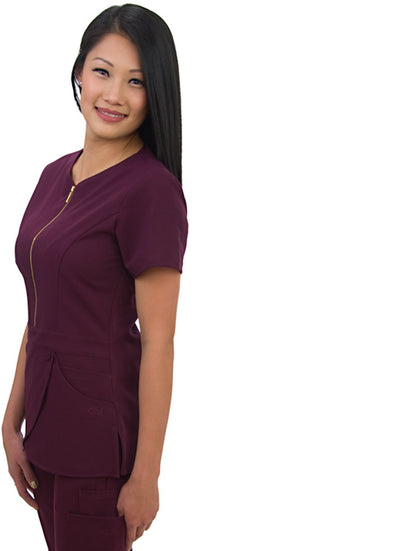 E232T Excel 4-Way Stretch Gold Zipper Scrubs Spa Top  (XXS - 2XL)