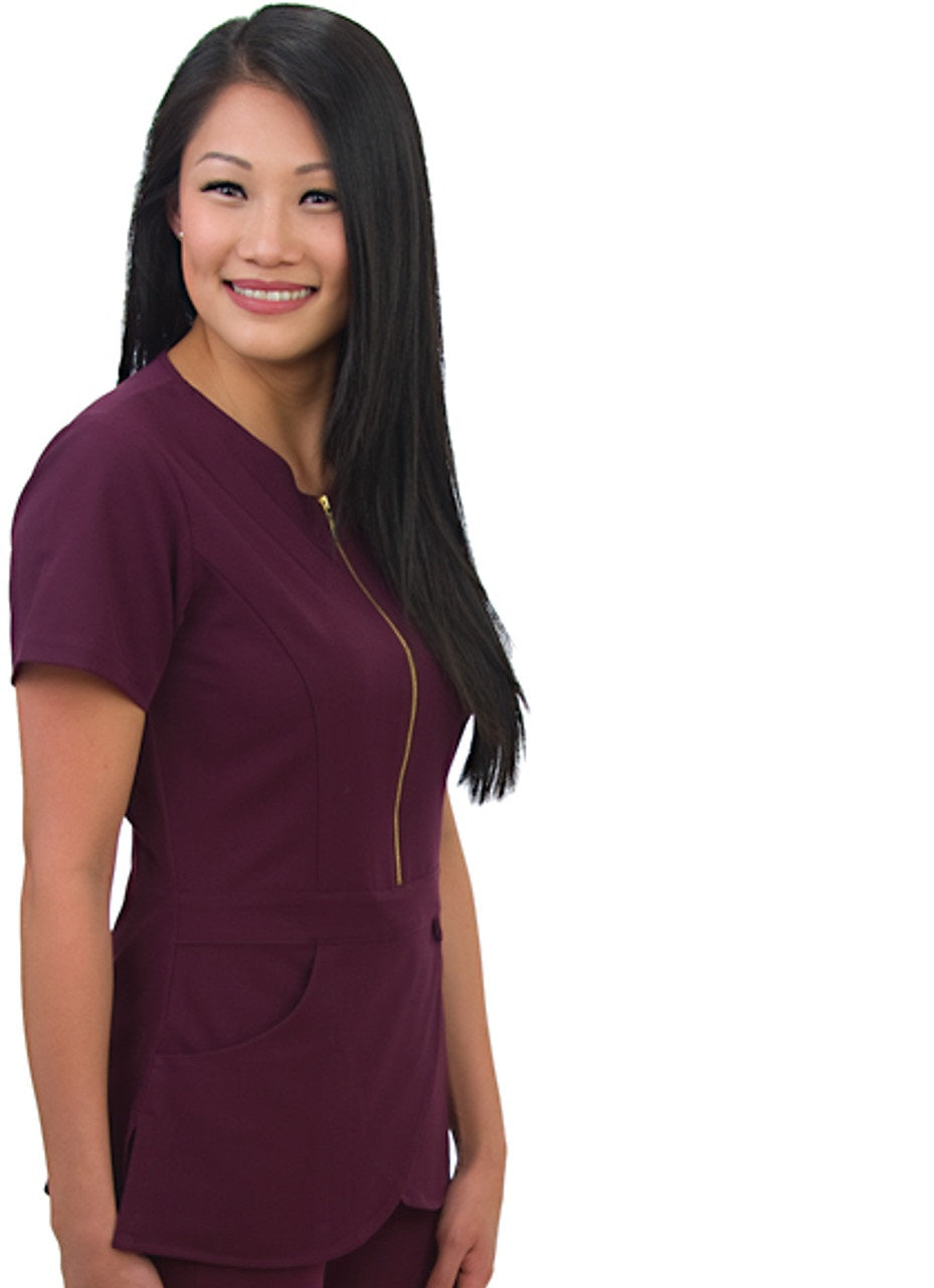 E232T Excel 4-Way Stretch Gold Zipper Scrubs Spa Top  (XXS - 2XL)