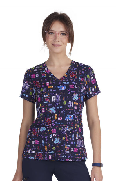 384PR-COC Koi Basics Leslie Print Scrub Top - CITY ON CALL