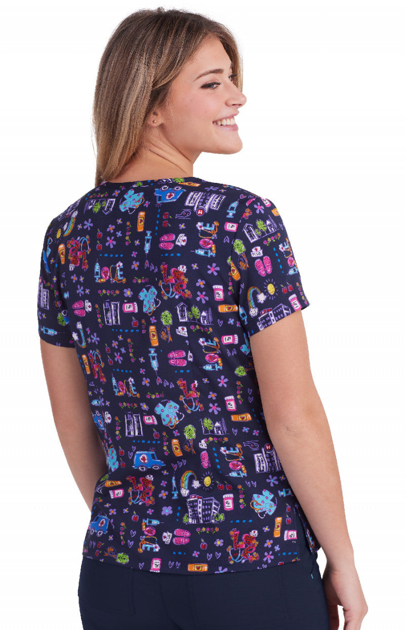 384PR-COC Koi Basics Leslie Print Scrub Top - CITY ON CALL