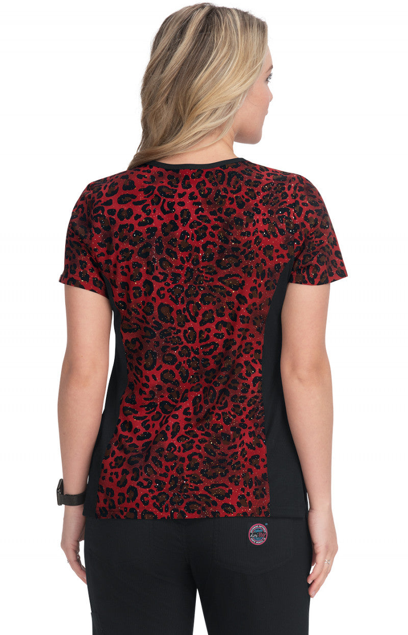 385PR-HCF Koi Raquel Print Scrub Top - Cheetah Foil