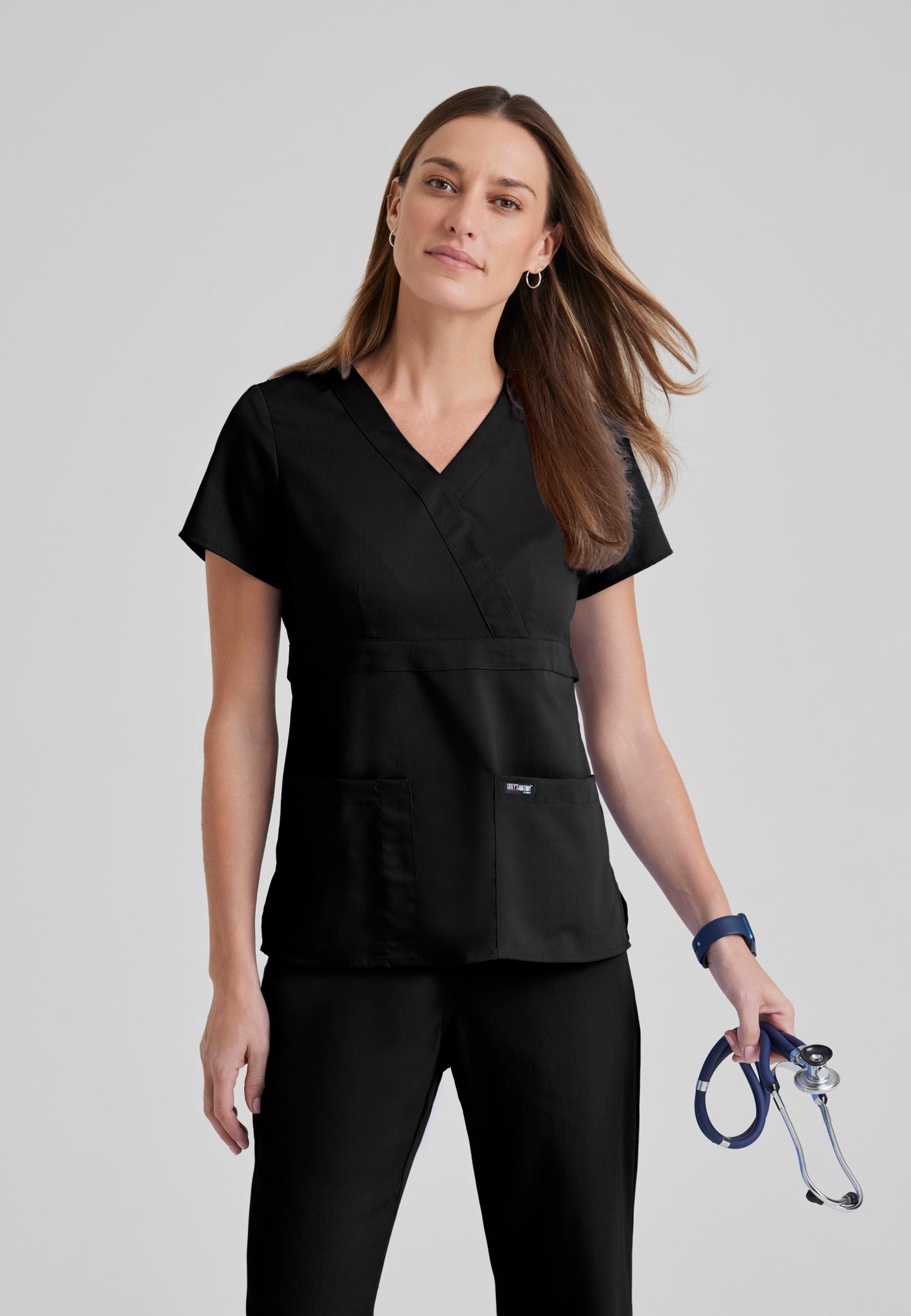 4153 Grey's Anatomy 3 Pocket Cross Over Riley Scrub Top (XXS - 5XL)