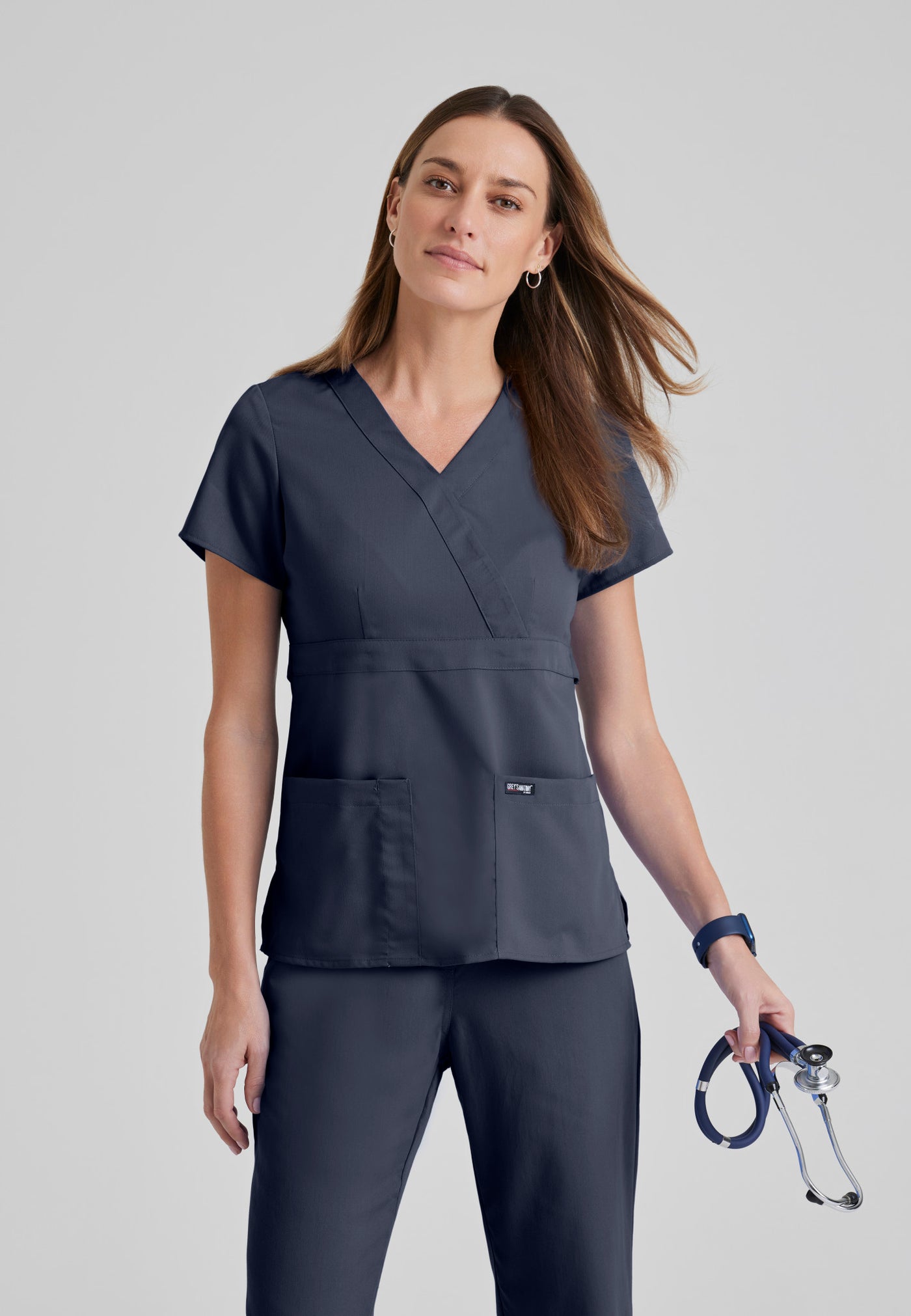 4153 Grey's Anatomy 3 Pocket Cross Over Riley Scrub Top (XXS - 5XL)