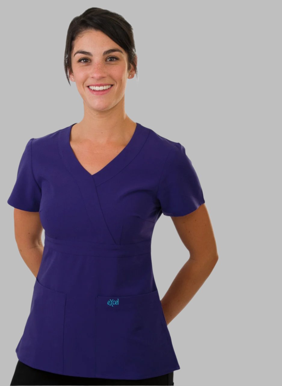 E454T Excel 4-Way Stretch Cross Over Scrub Top (XXS - 2XL)