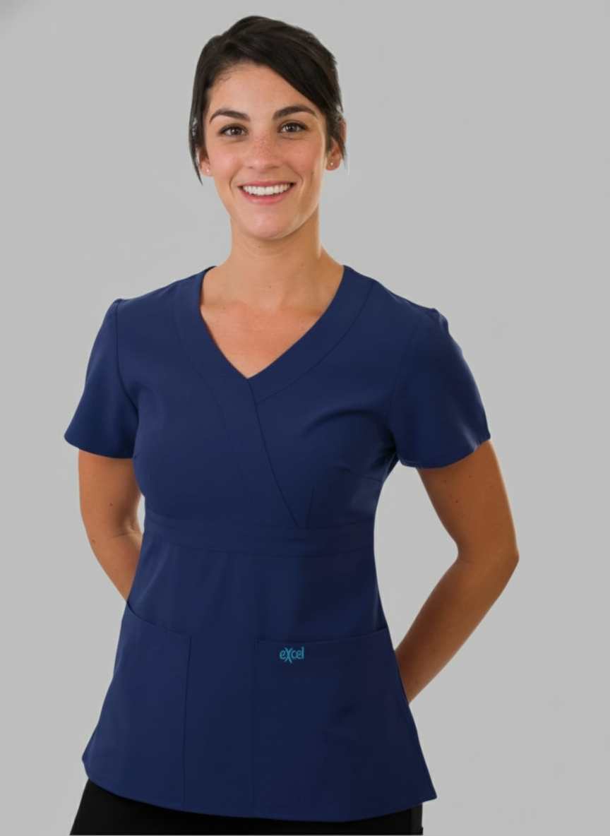 E454T Excel 4-Way Stretch Cross Over Scrub Top (XXS - 2XL)