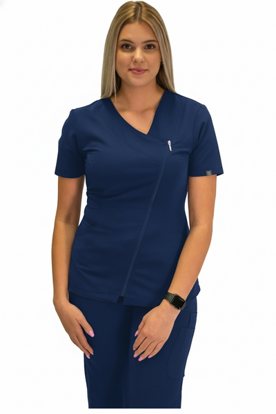 E575T Excel 4-Way Stretch Asymmetrical Zipper Scrubs Spa Top  (XXS - 2XL)