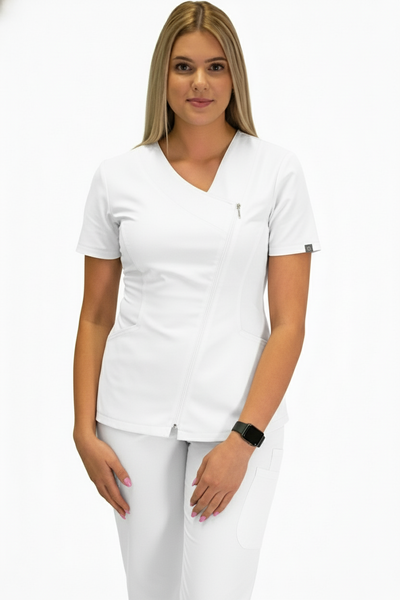 E575T Excel 4-Way Stretch Asymmetrical Zipper Scrubs Spa Top  (XXS - 2XL)