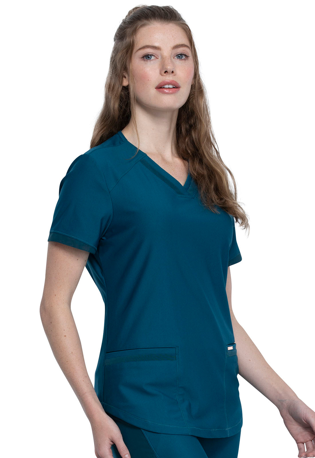 CK840 Cherokee Form 360º Stretch Curved Hemline V-Neck Top (XXS - 3XL)