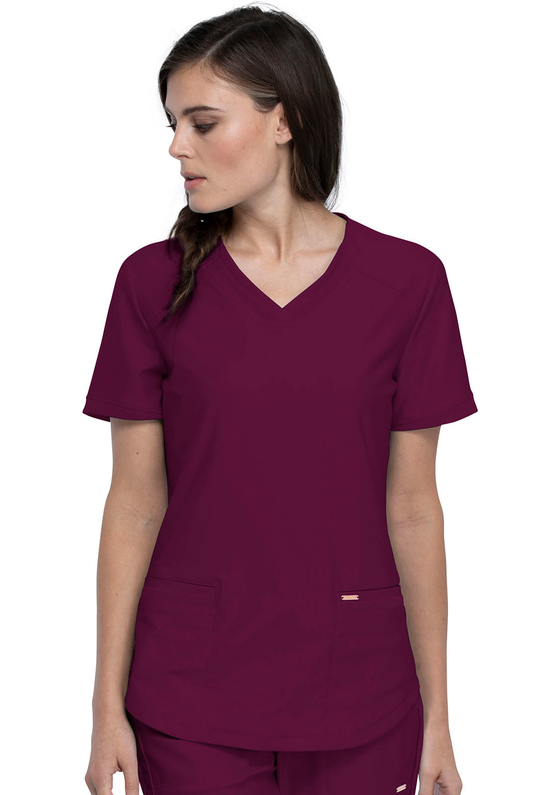 CK840 Cherokee Form 360º Stretch Curved Hemline V-Neck Top (XXS - 3XL)