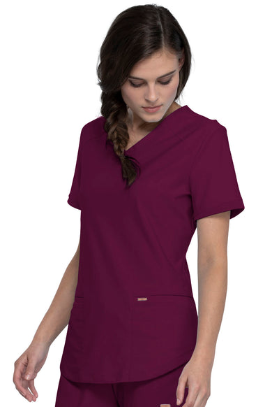 CK840 Cherokee Form 360º Stretch Curved Hemline V-Neck Top (XXS - 3XL)