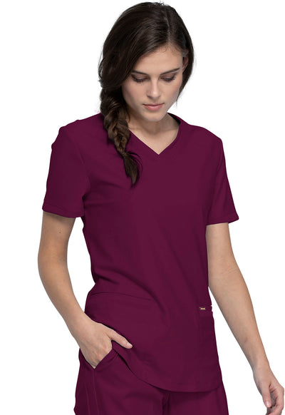 CK840 Cherokee Form 360º Stretch Curved Hemline V-Neck Top (XXS - 3XL)