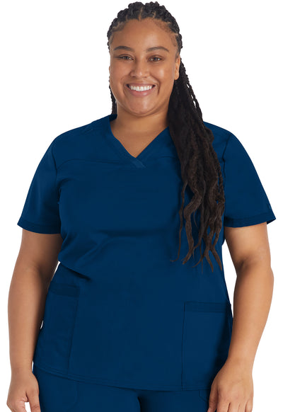 DK870 Dickies Balance V-Neck Rib Knit Panel Solid Scrub Top (XXS - 5XL)