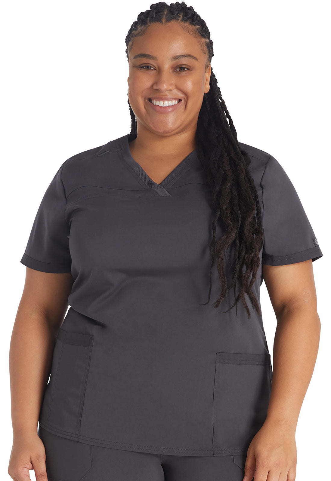 DK870 Dickies Balance V-Neck Rib Knit Panel Solid Scrub Top (XXS - 5XL)