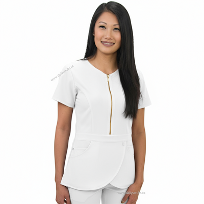 E232T Excel 4-Way Stretch Gold Zipper Scrubs Spa Top  (XXS - 2XL)