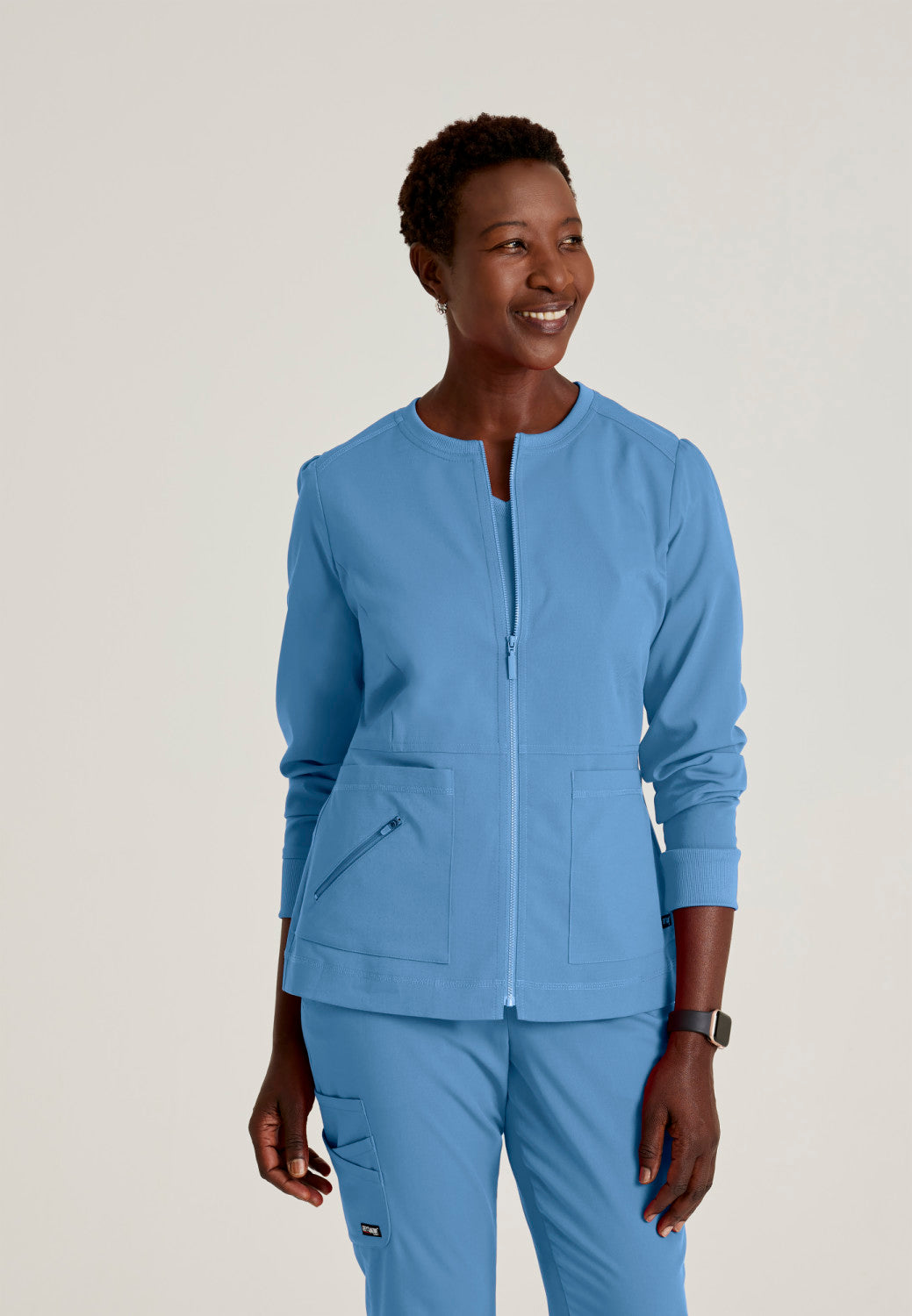 GRSW017 Grey's Anatomy Spandex Stretch Round Neck Zip-Front 5-Pocket Women's Scrub Jacket  (XXS - 3XL)