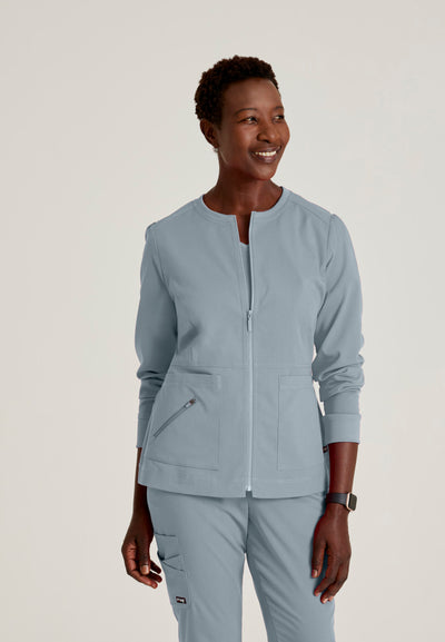 GRSW017 Grey's Anatomy Spandex Stretch Round Neck Zip-Front 5-Pocket Women's Scrub Jacket  (XXS - 3XL)