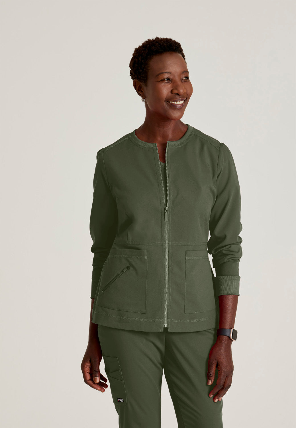 GRSW017 Grey's Anatomy Spandex Stretch Round Neck Zip-Front 5-Pocket Women's Scrub Jacket  (XXS - 3XL)