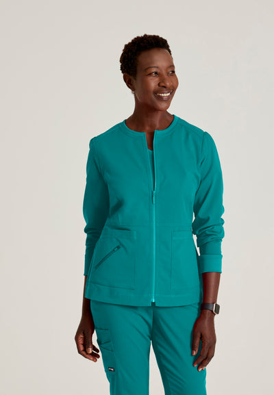 GRSW017 Grey's Anatomy Spandex Stretch Round Neck Zip-Front 5-Pocket Women's Scrub Jacket  (XXS - 3XL)