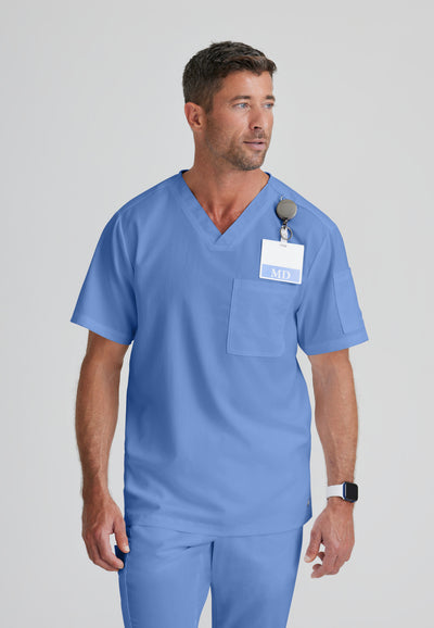 GRT091 Grey's Anatomy Collection Evan 1 Pocket Men's V Neck Men's Scrub Top (XS - 5XL)