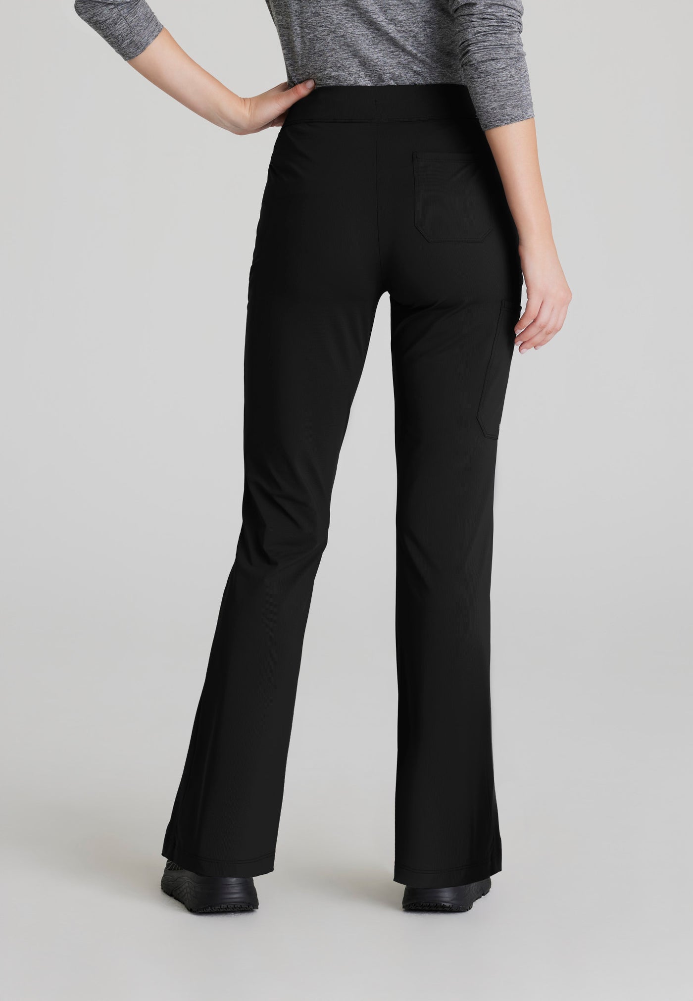 SKP656 Skechers Slip-Ins scrub pant in black. flattering style. Flare pant. stretchable fabric. figs medical scrubs. back image