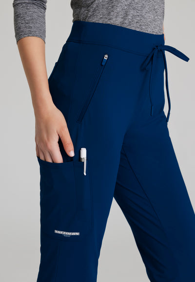 SKP656 Skechers Slip-Ins scrub pant in navy. flattering style. Flare pant. stretchable fabric. figs medical scrubs. pocket image