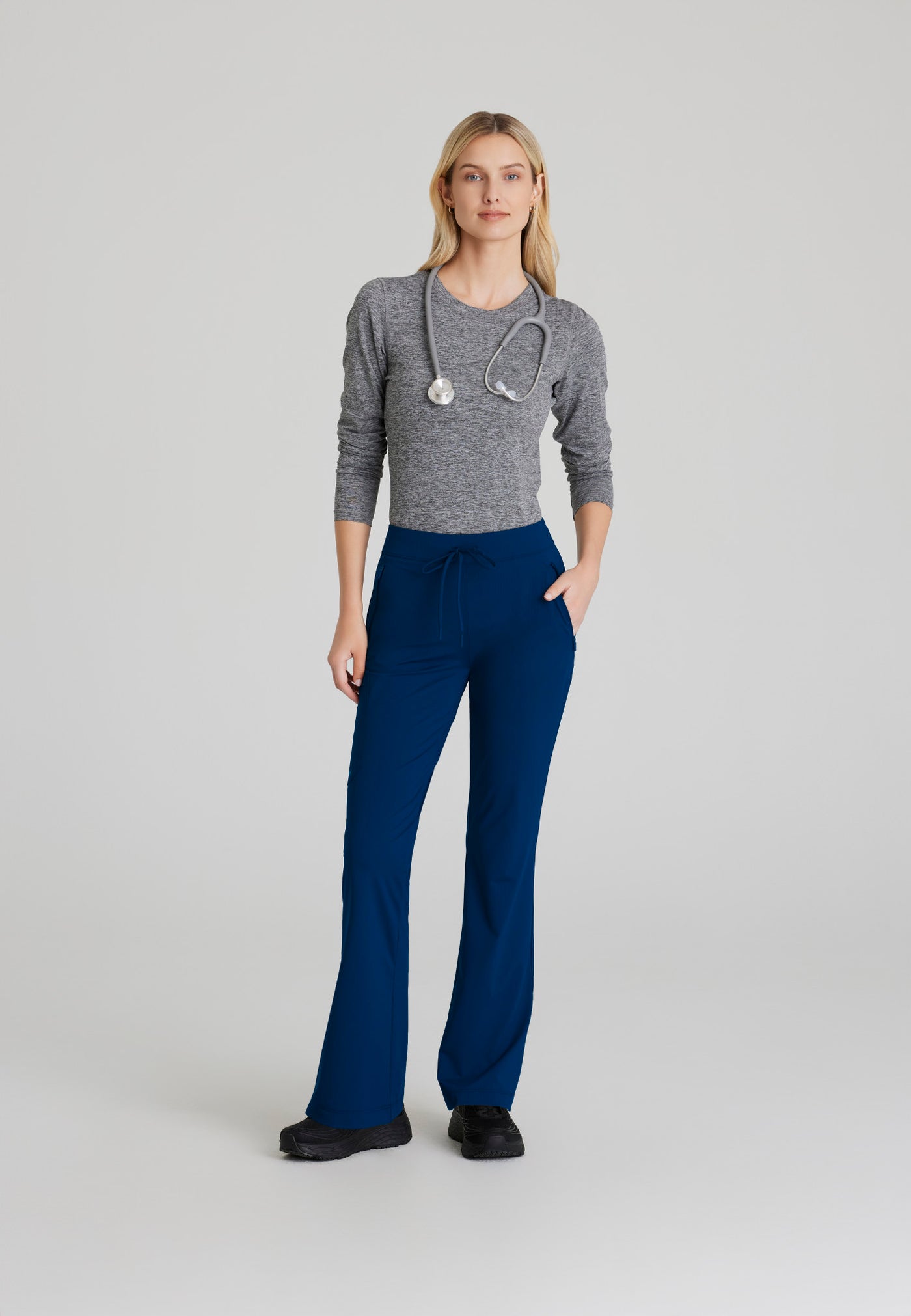 SKP656 Skechers Slip-Ins scrub pant in navy. flattering style. Flare pant. stretchable fabric. figs medical scrubs. front image