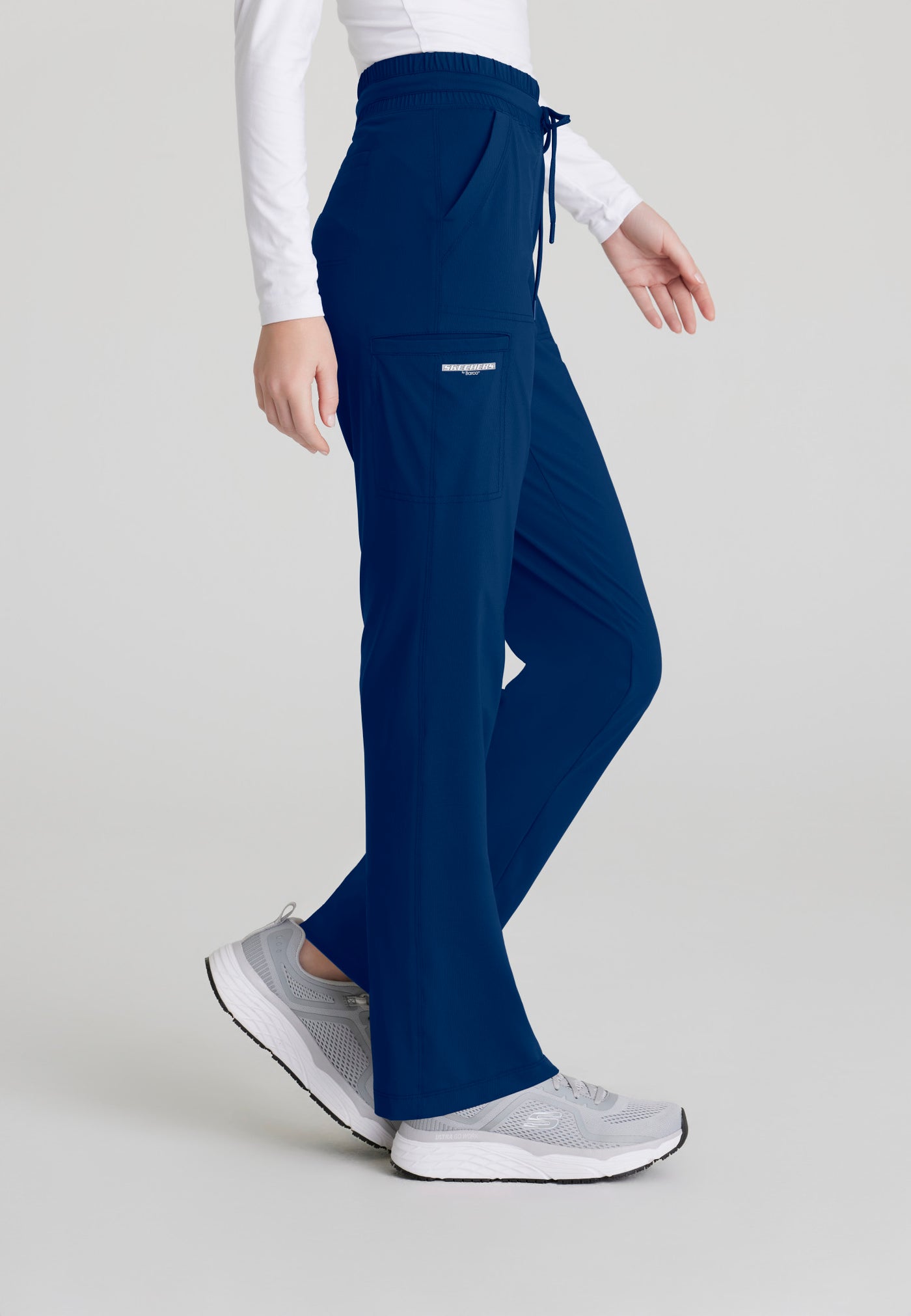 SKP668 Skechers Slip-Ins scrub pant in navy. slim leg. stretchable fabric. best female scrubs. side image