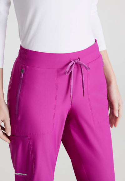 SKP669 Skechers Slip-Ins scrub pant in deep magenta. jogger style. stretchable fabric. five pockets. figs medical scrubs.  front tie image