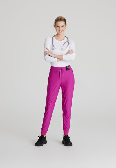 SKP669 Skechers Slip-Ins scrub pant in deep magenta. jogger style. stretchable fabric. five pockets. figs medical scrubs. front image