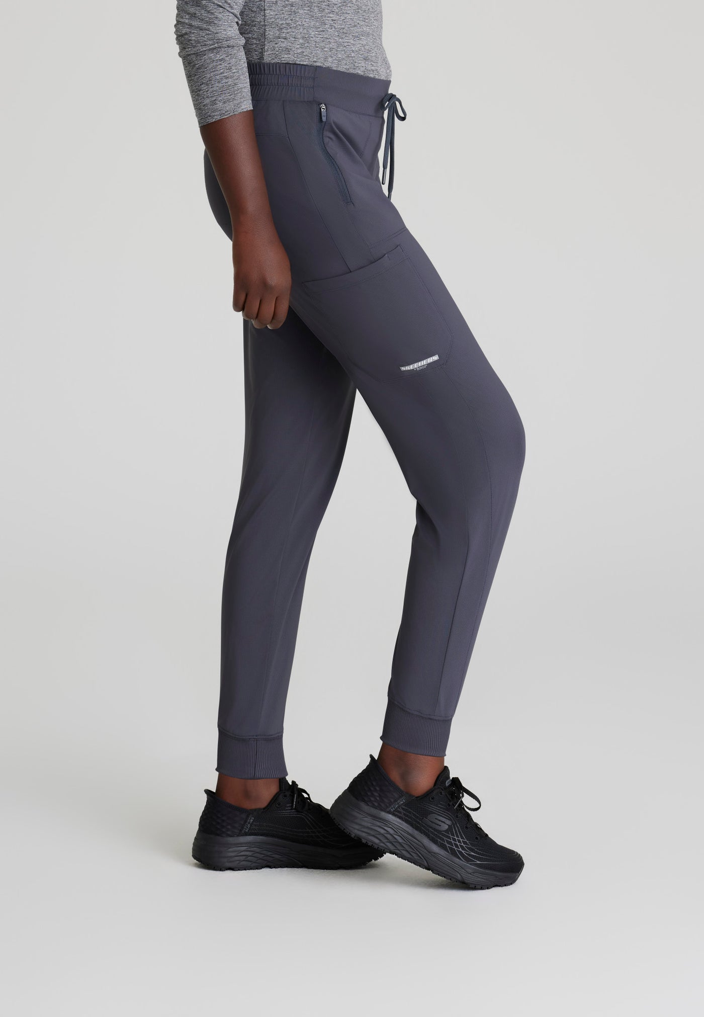 SKP669 Skechers Slip-Ins scrub pant in pewter. jogger style. stretchable fabric. five pockets. scrubs near me.  side image