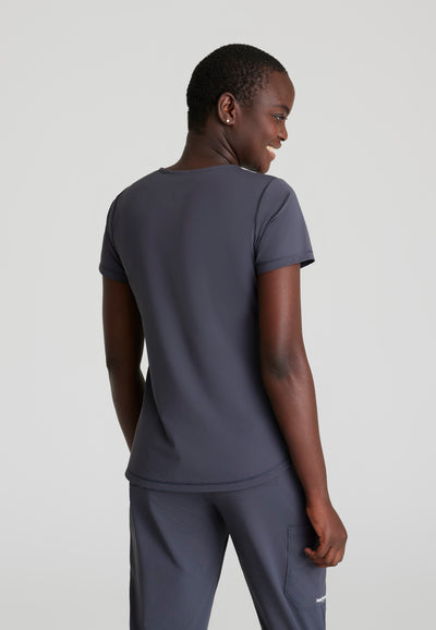 SKT220 Skechers Slip-Ins scrub top for ladies in Pewter. three pockets. stretchable fabric. back image