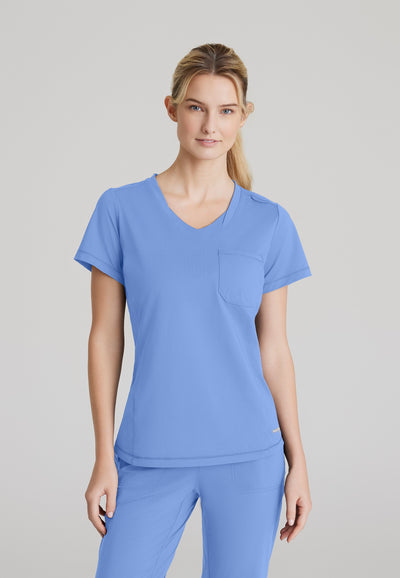 SKT221 Skechers Slip-Ins scrub top in ceil. tuckable. one top pocket. women's. stretchable fabric. front image