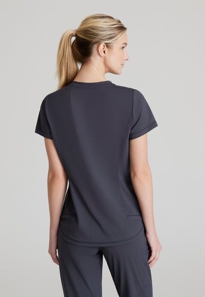 SKT221 Skechers Slip-Ins scrub top in pewter. tuckable. one top pocket. women's. stretchable fabric. back image