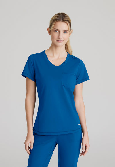 SKT221 Skechers Slip-Ins scrub top in royal. tuckable. one top pocket. medical scrubs near me. stretchable fabric. front image