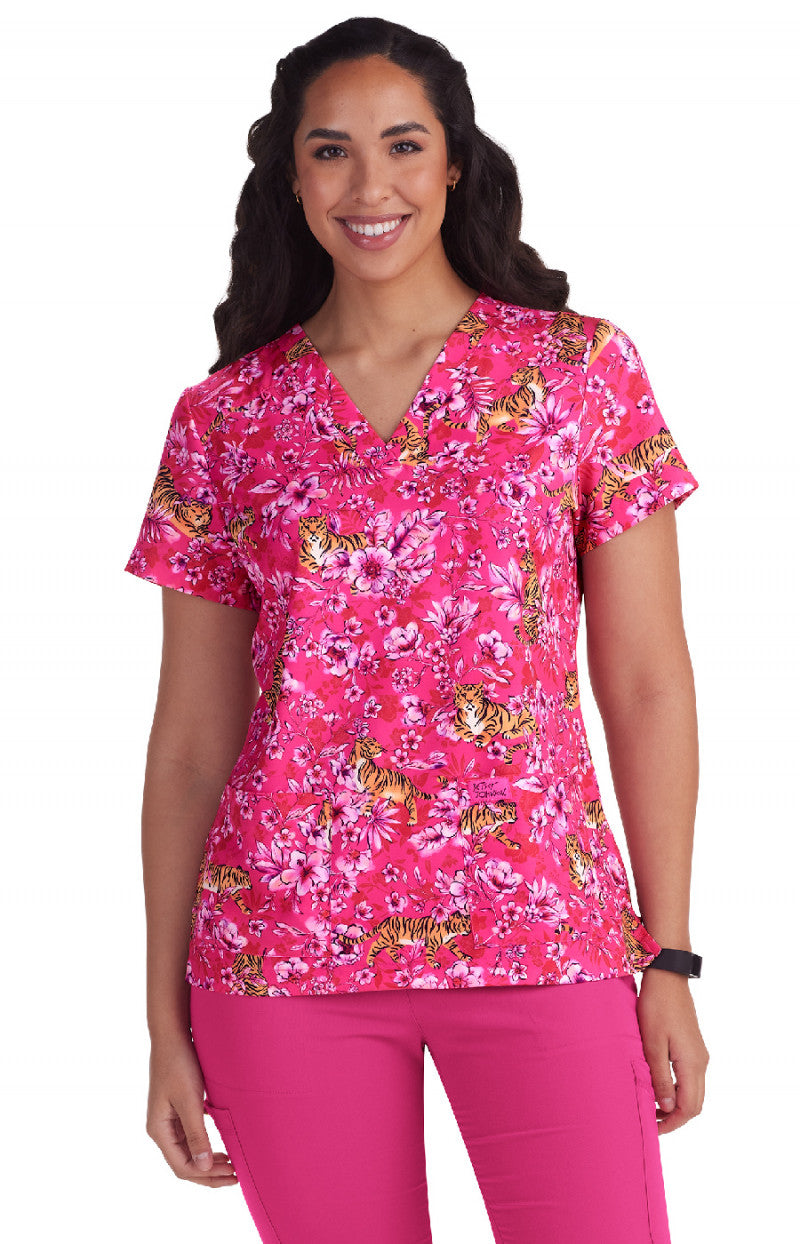 B120PR-TGB Koi Bell Print Scrub Top - Tiger Babe