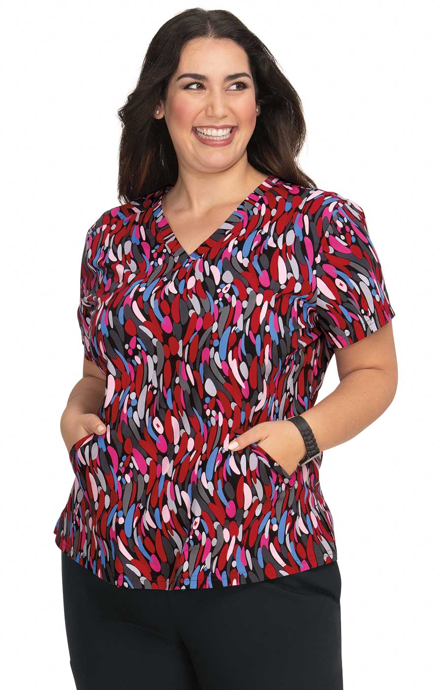 F101PR-TWT Koi Doll Print Scrub Top - Twist