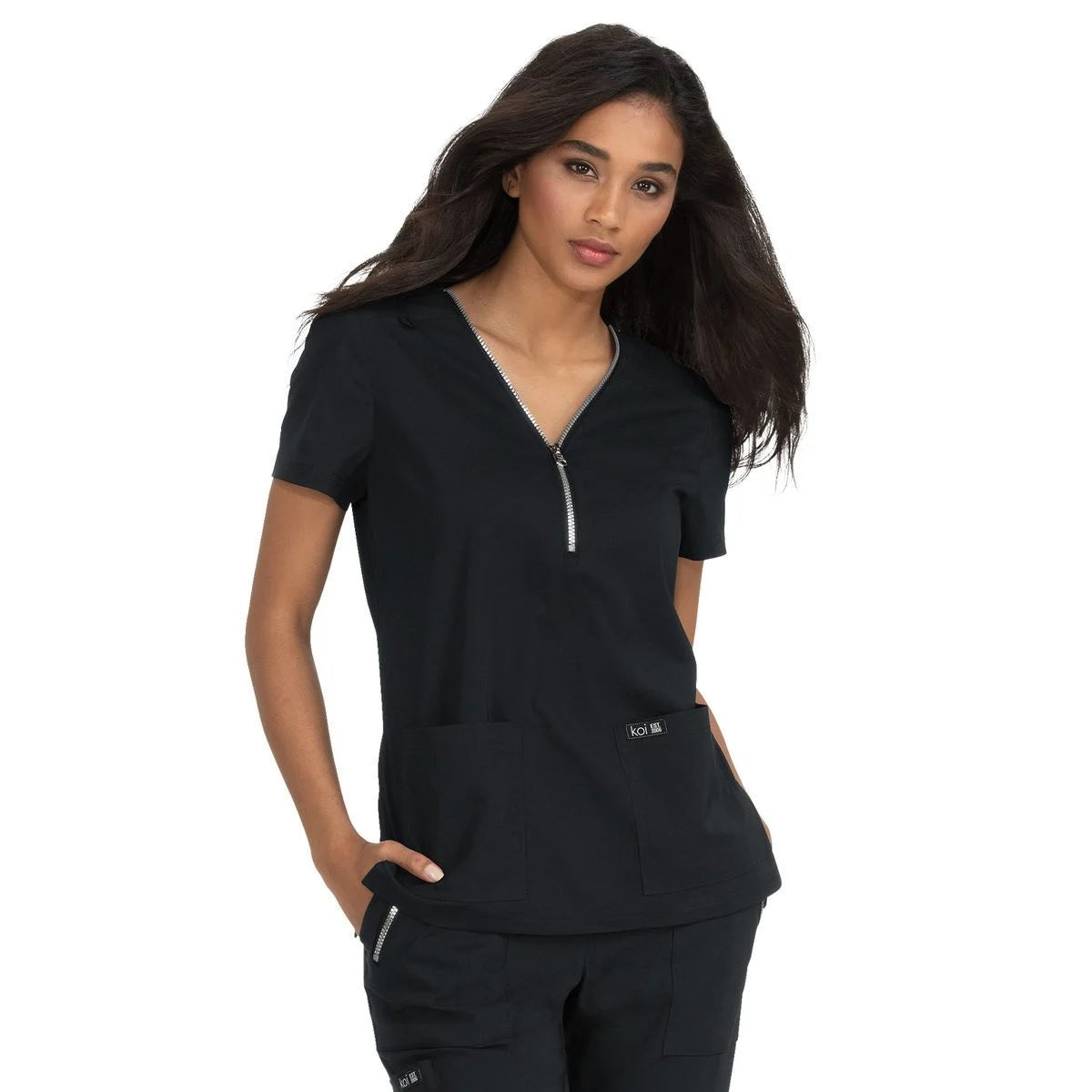 398 Koi Basics Women's Zipper Scrub Top