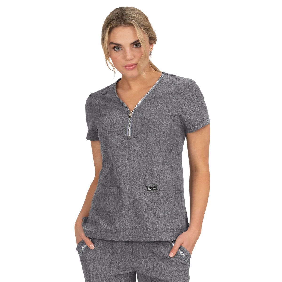 398 Koi Basics Women's Zipper Scrub Top