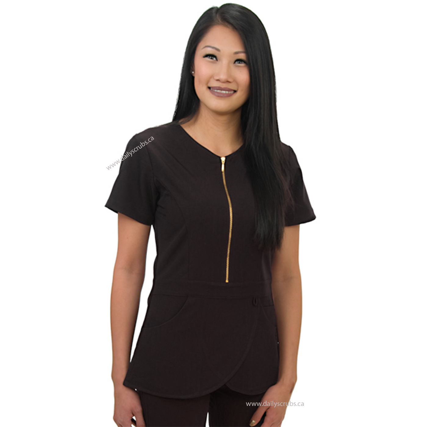 E232T Excel 4-Way Stretch Gold Zipper Scrubs Spa Top  (XXS - 2XL)