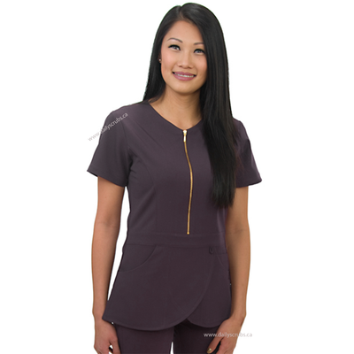 E232T Excel 4-Way Stretch Gold Zipper Scrubs Spa Top  (XXS - 2XL)