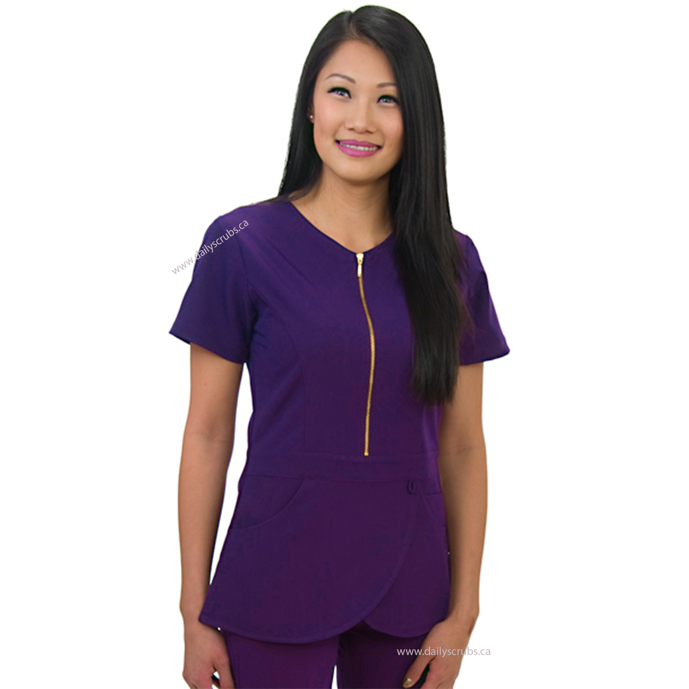 E232T Excel 4-Way Stretch Gold Zipper Scrubs Spa Top  (XXS - 2XL)